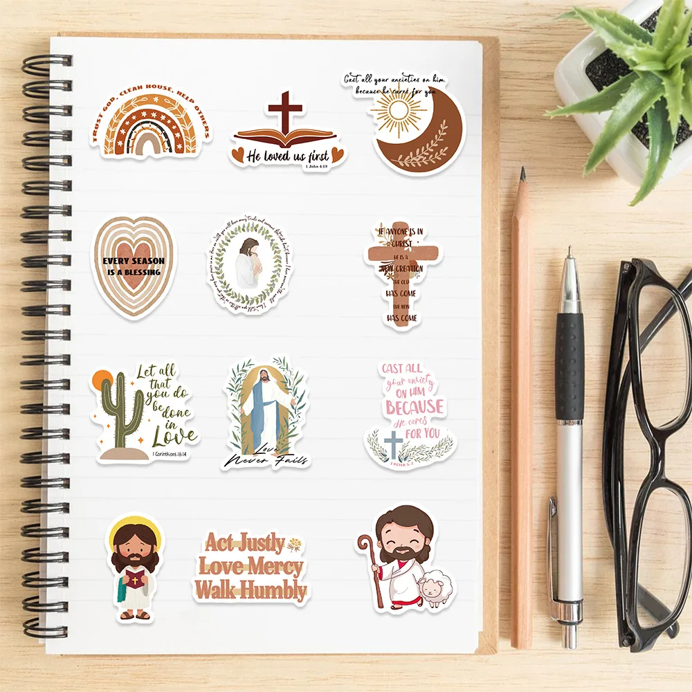 Religião bíblica Estilo Boho Adesivos impermeáveis, Decalque vida inspirada, DIY Telefone, Laptop, Envelope, Scarpbook, Diário, 50 pcs, 102pcs