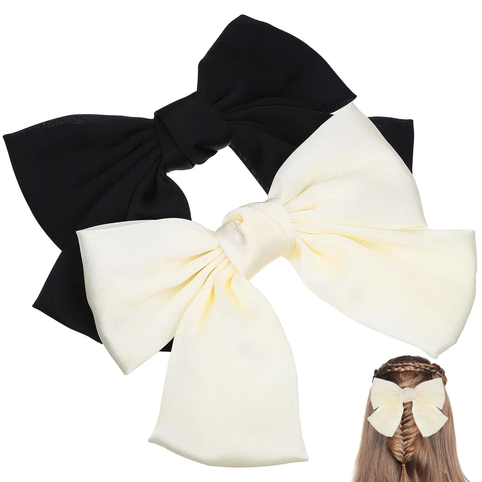 

2 Pcs Bow Hair Clips Black White Large Bows Hair Accessories Fashionable Stylish Comfortable Wear Long Lasting Use
