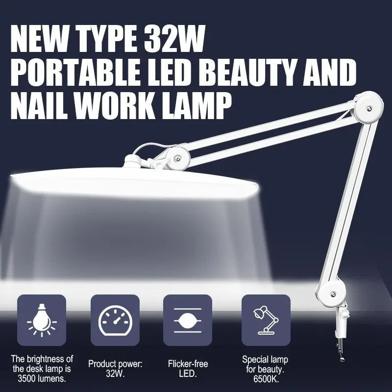 

Nail Table Long Arm Light Beauty Light Tattoo Eyelash Working LED Nail Polish Light Splint Can Be Moved Adjustable Height New