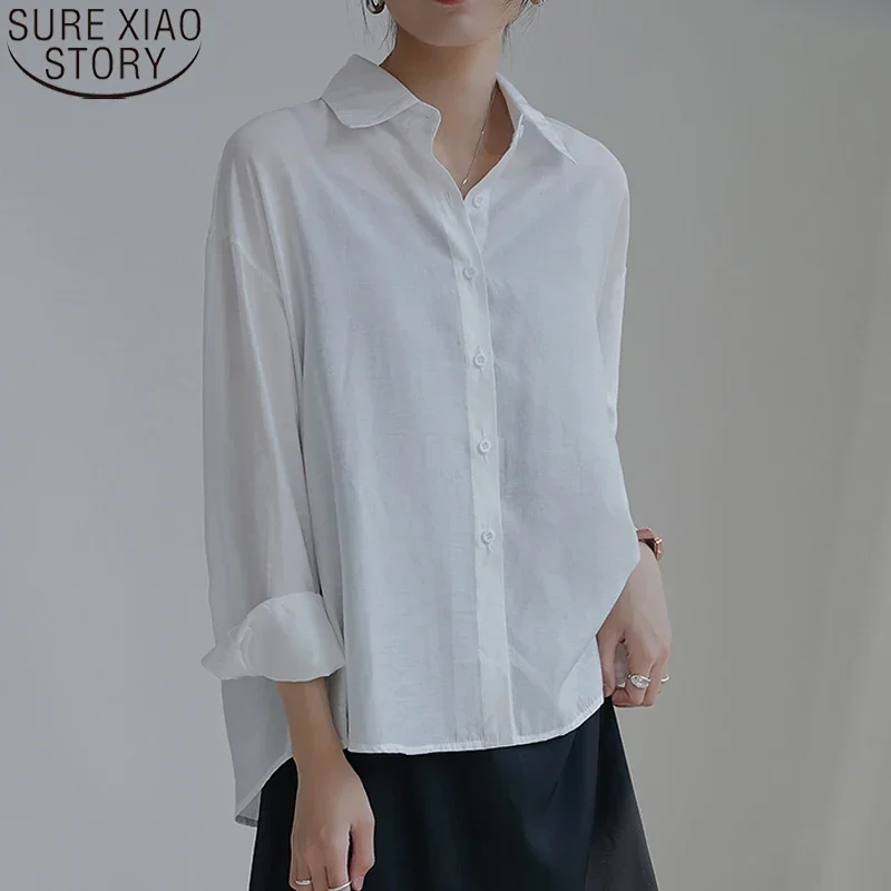 White Shirt Sunscreen Shirt 2024Spring and Summer Long Sleeve Tops Women Clothes Loose Air Conditioning Cardigan 19851