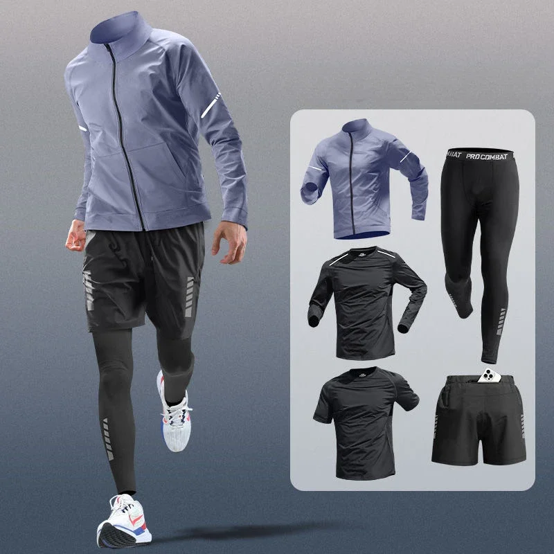 Men's Sports Suit with Phone Pocket All Season Running Training Quick-Drying Professional Fitness Runs Men's Sportswear Set