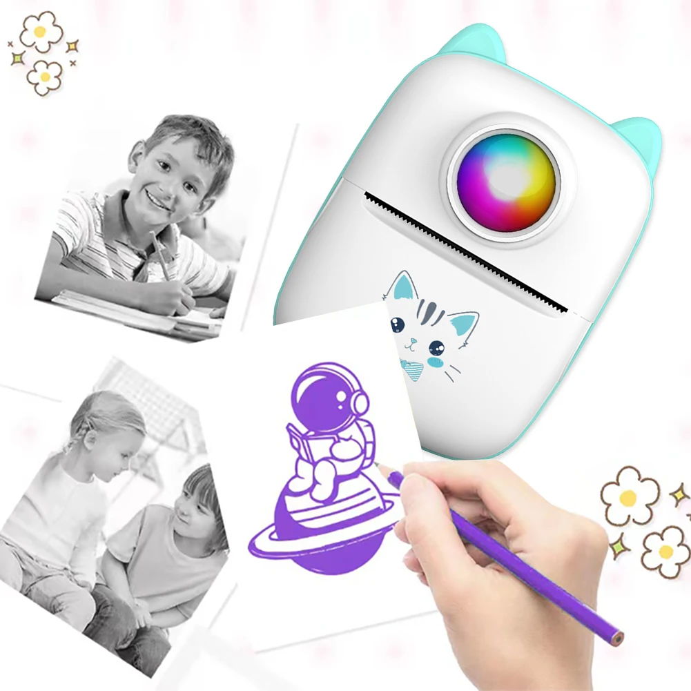 

Portable Mini Thermal Printer Wireless BT 200dpi No Ink Print Mobile Thermal Printer Photo Pocket Printer for Kids Children Gift