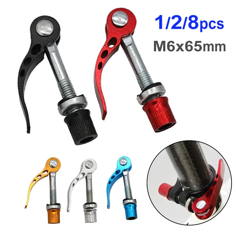 1/2/8pcs Bike Seatpost Quick Release Clamp M6 x65mm Bicycle Seat Post Tube Binder Clamp Blot Lock Nut Pin for Road MTB Bike