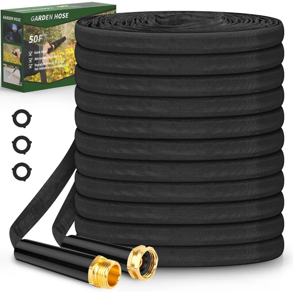 Non-Expanding Garden Hose 50FT, Sturdy & Lightweight Water Hose, No-Kink, Tough & Flexible Hose, Crush-Proof for Yard, Lawn