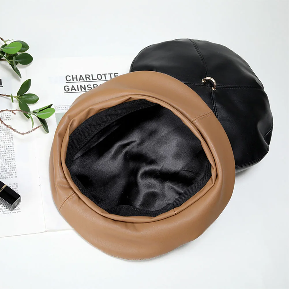 

Pu Beret Hat Warm Fashion Retro Headdress For Women Lady Daily Outdoor Walking Fishing Running Hitch-Hike