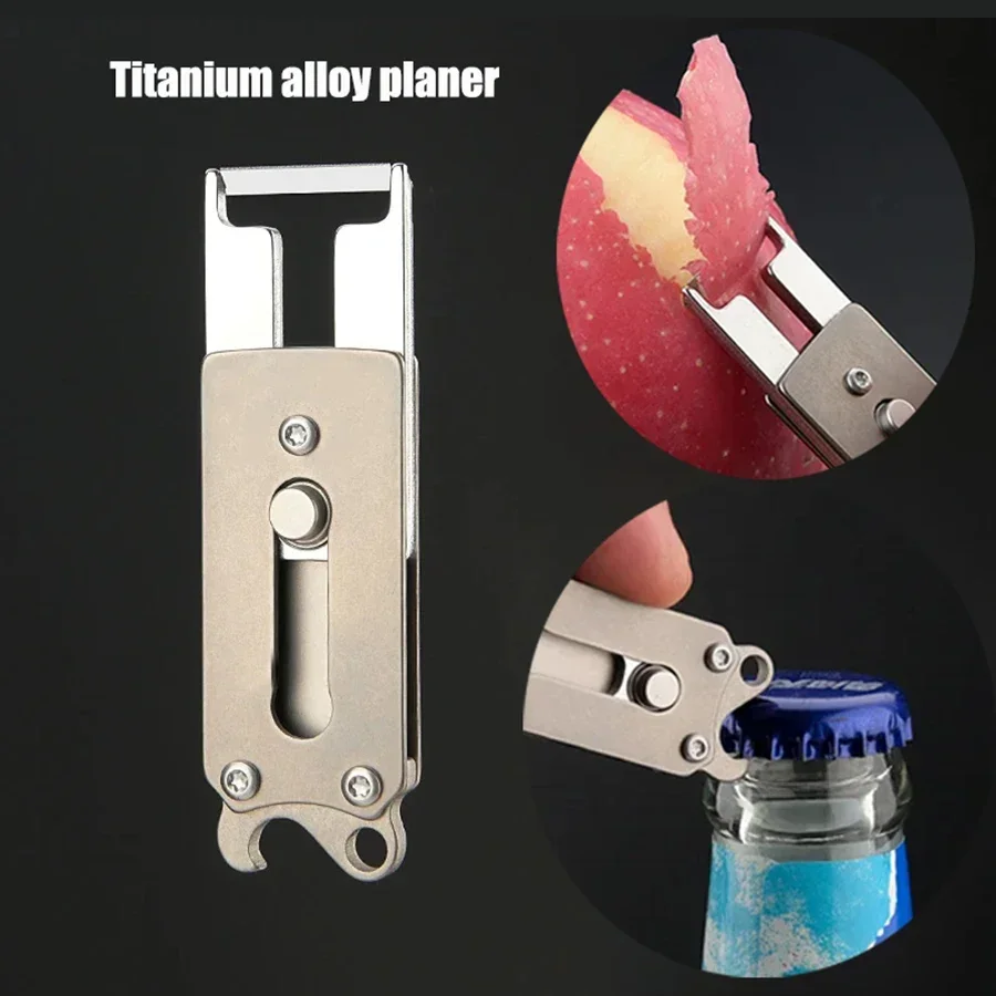 Titanium Alloy Peeler Portable Multifunctional Planer with Bottle Opener Keychain Pendant Mini Bottle Opener for Camping Hiking