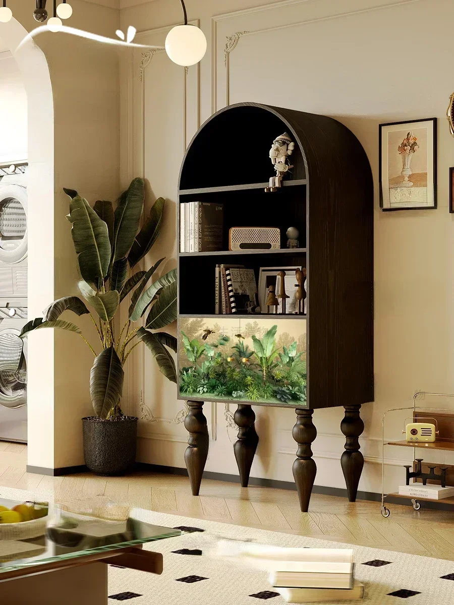 رف كتب من الخشب الصلب للغابات المطيرة الاستوائية على الطراز الفرنسي، وغرفة معيشة منزلية على الحائط #3