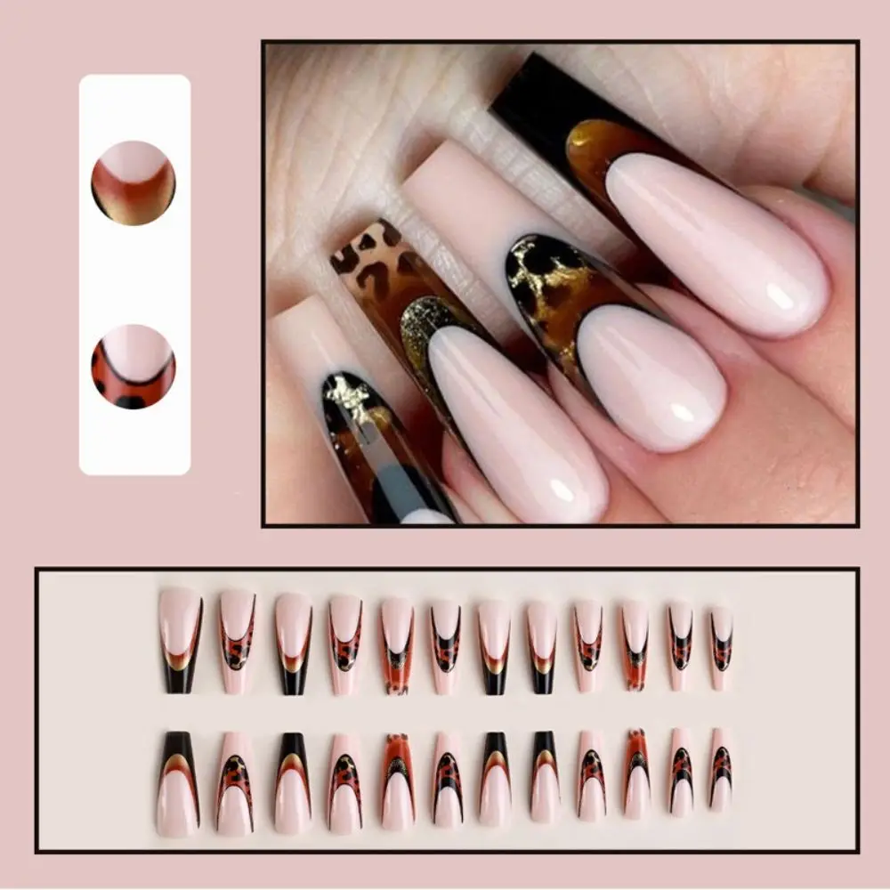 Delicate ABS Women Fake Nails Coloured Drawing Smudge Long False Nails Elegant Glitter Powder Painted Nail Art Women