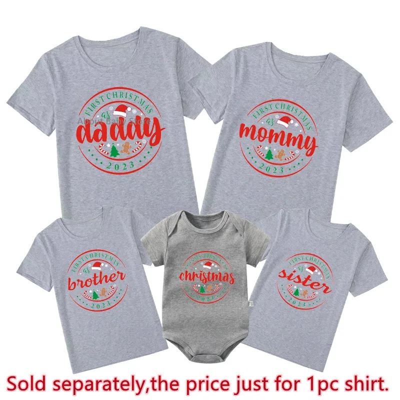 First Christmas As Daddy Mommy Brother Sister Baby Family Matching Outfits Look Father Mother Daughter Son Christmas Shirts Gift