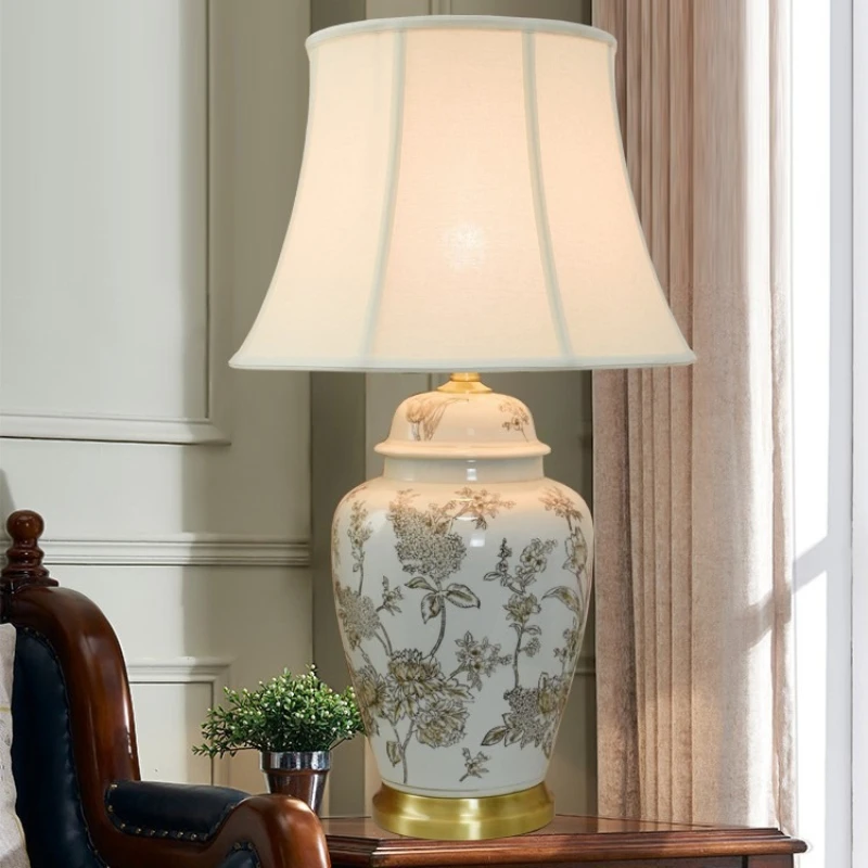 

American Country Classic Living Room Ceramic Table Lamp Fabric Lampshade Bedroom Bedside Study Hotel Designer Simple Desk Lights