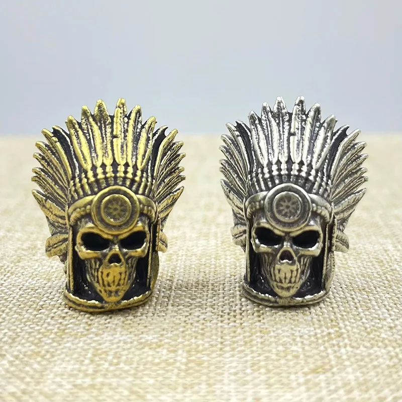 Brass Tribal Chief Skull Head Knife Beads EDC Outdoor DIY Paracord Woven Bracelets Charms Lanyard Pendants Hangings Accessories