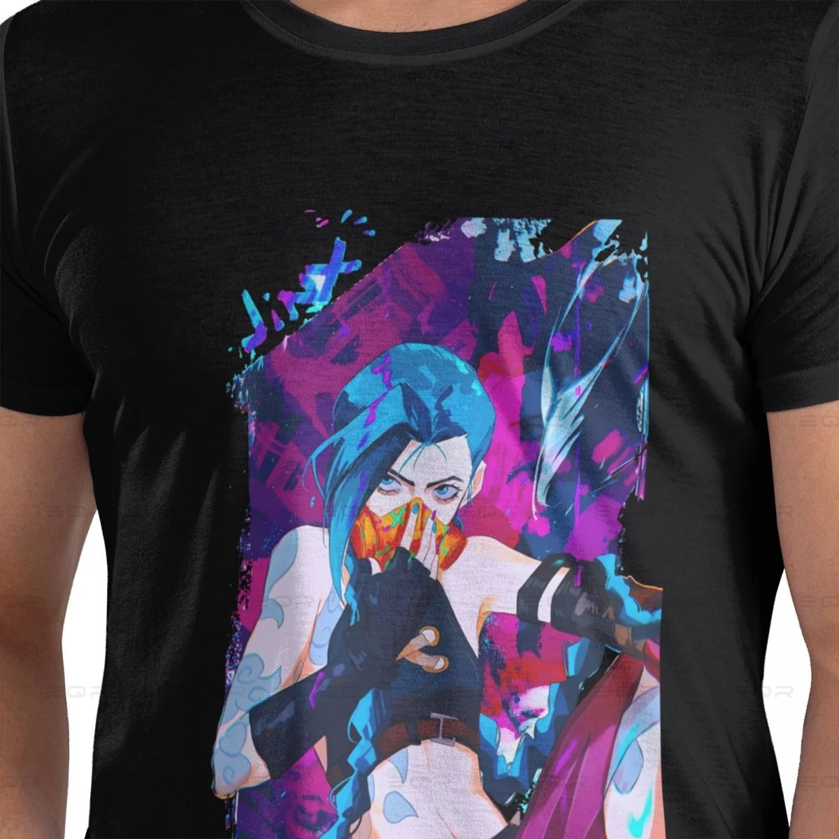 Jinx Vi LOL Anime Men's round neck T-shirt,Modern,Oversized print Tee Shirt,Short Sleeve T shirt all the year round Gift