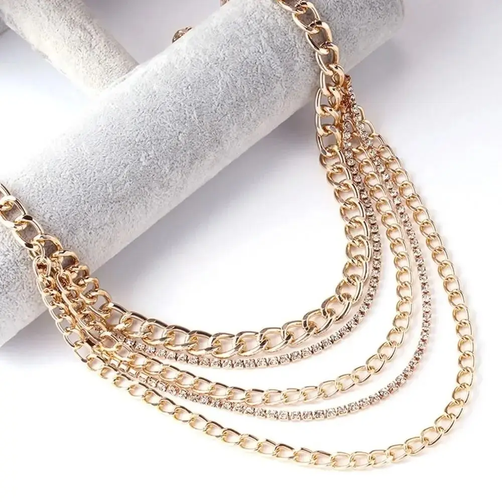 Fashion Metal Waist Chain Rhinestone Inlaid Multi Layer Design Body Chain Tassel Decor Punk Style Rhinestone Belt Jeans Matching