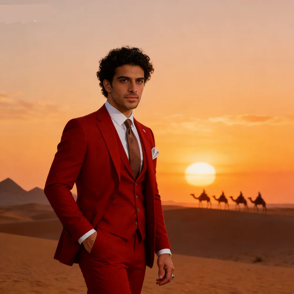 

Solid Slim Fit Men's Tuxedo 3 Piece Set - Notch Lapel Blazer Pants Vest Smart Casual Wedding Groom Business Suit