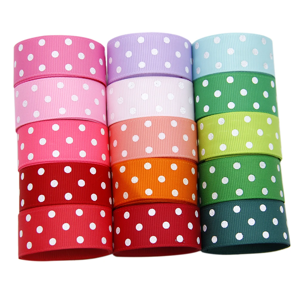 5 Yards 22mm Glitter Dot Printed Grosgrain Ribbon DIY Wrapping/Party/Hair Bow Decoration Art Sewing Material,5Yc8608