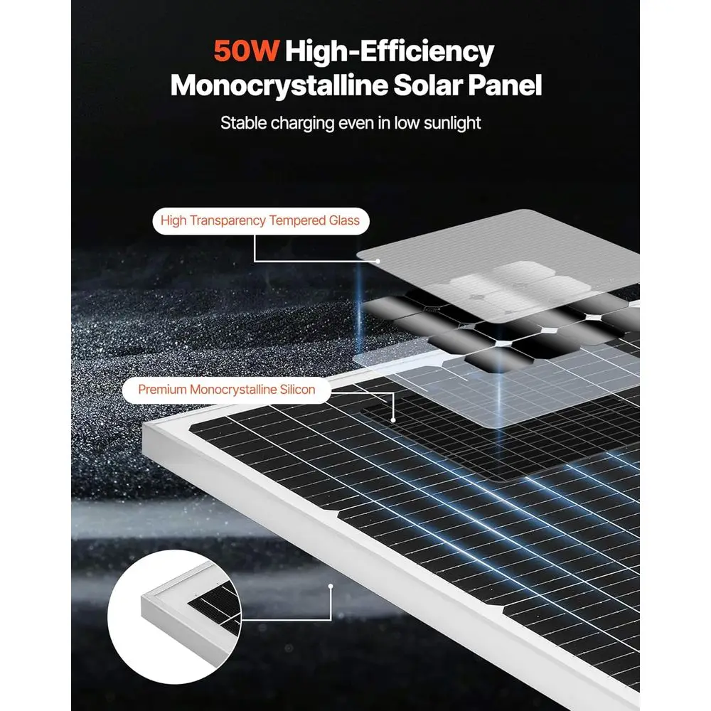 50W 12V Solar Battery Trickle Charger Maintainer, Mono Solar Panel Battery Charger with Upgraded MPPT Controller & Adjustable Mo view 2