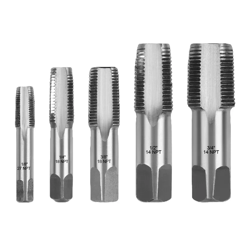 

5pcs NPT Pipe Taps Set Carbon Steel Pipe Taps For Cleaning Rethreading Damaged Blocked Pipe Threads Power Tools Parts