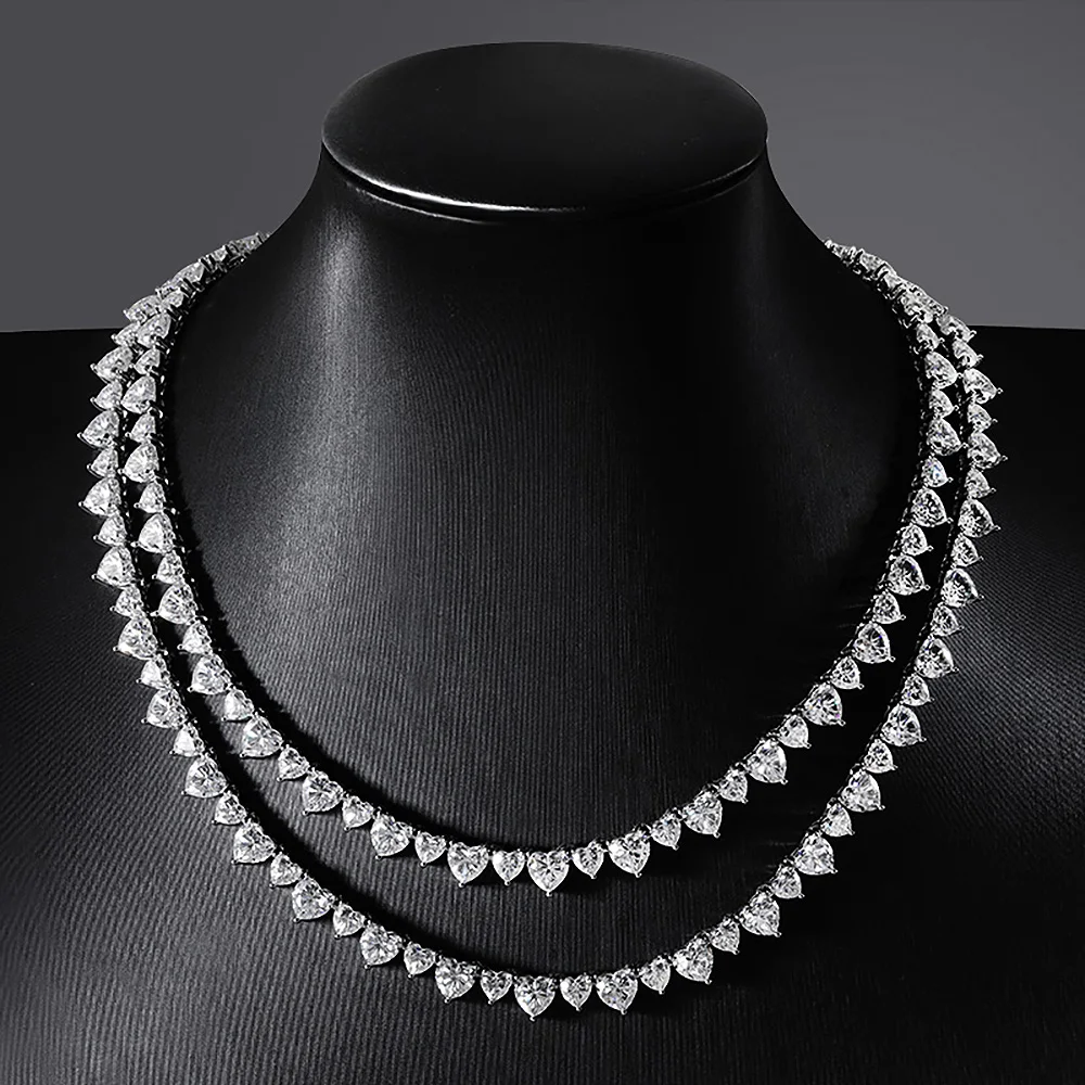 Collar de tenis de diamante de moissanita de corte de corazón de lujo para mujer, Plata de Ley 0,5, collares de Riviera para mujer, 925, 1 quilate