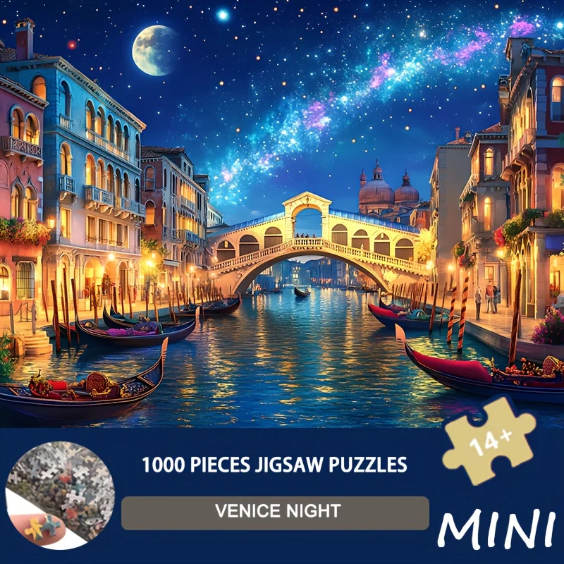 

1000pcs Mini Venice Night Art Jigsaw Puzzle - 38x26cm, Grand Canal at Night Scene, Ideal for Adults & Art Collectors