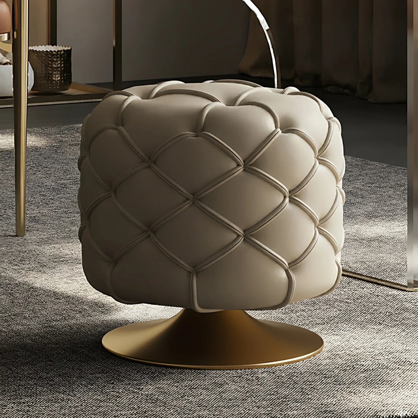 Modern Minimalist Metal Italian-style Light-luxury Swivel Dressing/makeup/guest Stool Non-Foldable Bedroom Shoe-changing Bench