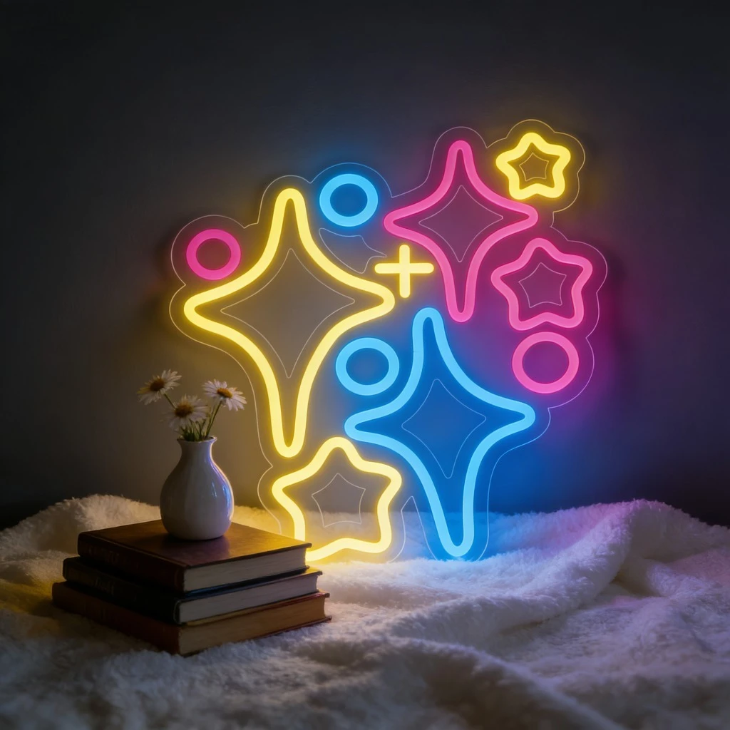 

Multicolor Star Circle Plus LED Neon Sign for Bedroom Living Room Home Decor Romantic Wall Art Night Light Gift Cozy Atmosphere