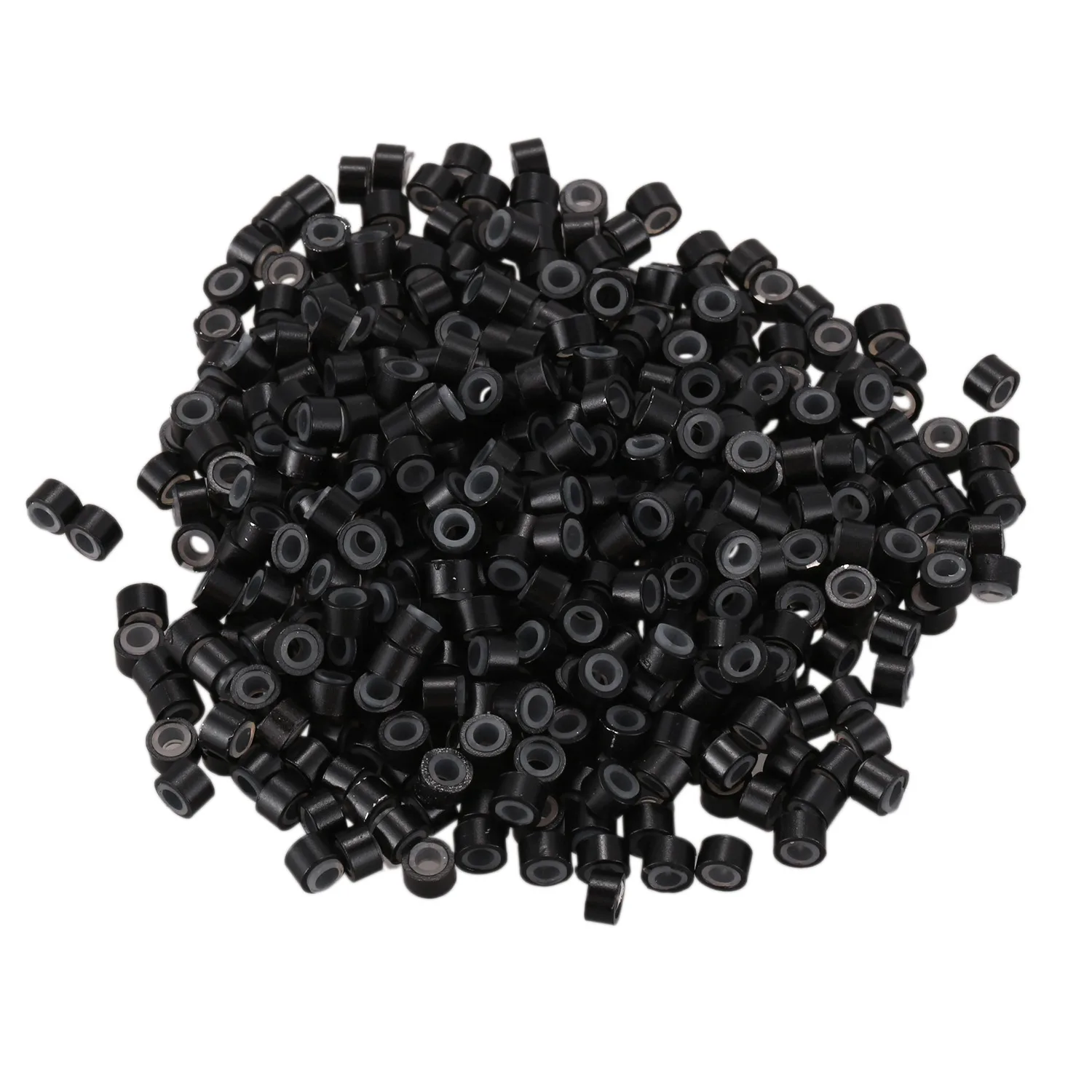 

500 Pcs Black 5mm Silicone Lined Micro-ring Links Beads for I Stick Hair Extension Installation and Feathers