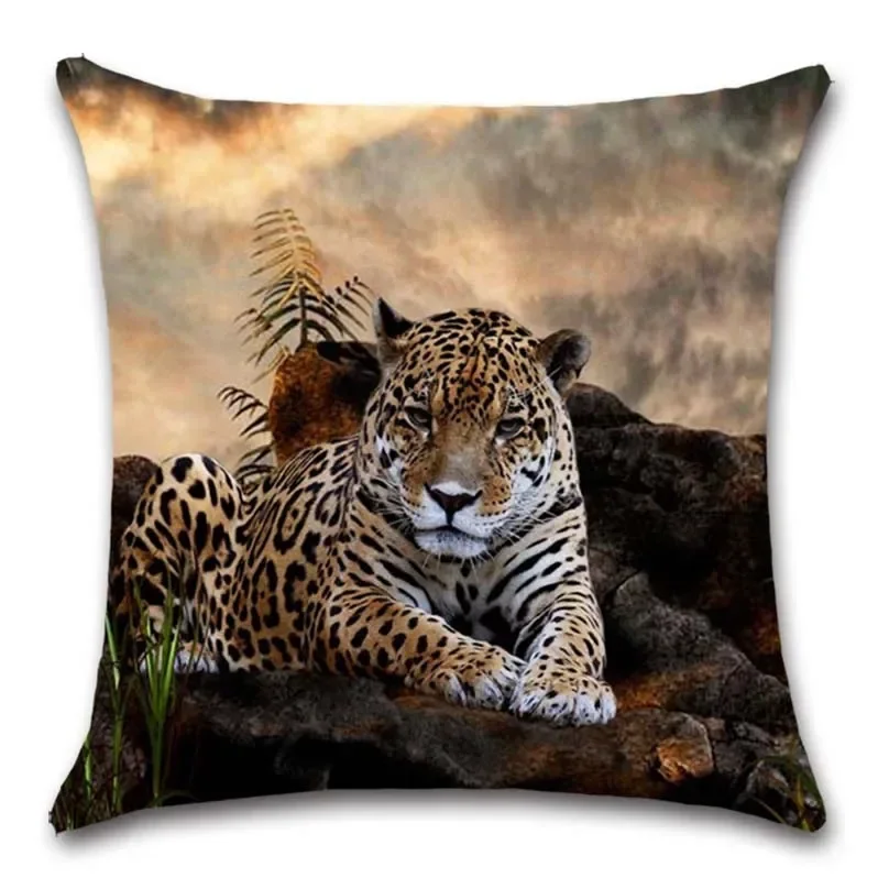 

Animal Tiger Lion Printed Decorative Cushion Cover Polyester Throw Pillow Cover Home Sofa Chair Pillowcase XCM