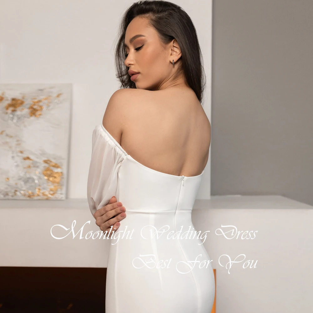 Simple Pleat V-Neck Sheath Wedding Dress 2026 Lantern Sleeve Open Back Off The Shoulder Bridal Gown Vestidos De Novia Customized