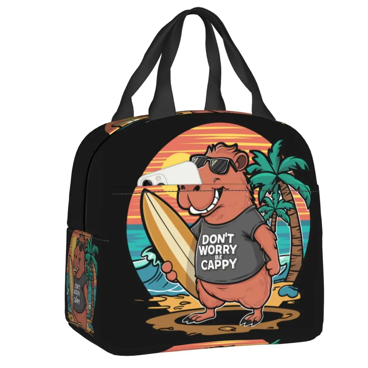 

Custom Don't Worry Be Cappy Capybara Lunch Bag Men Women Cooler Thermal Insulated Lunch Boxes for Kids School