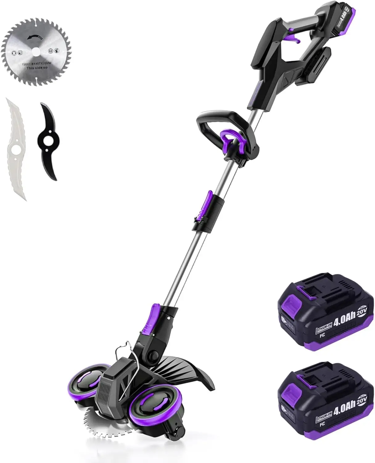 

Weed Wacker Cordless, GearBrushless ™ , Обрезной станок/косилка/триммер 3-в-1 с лезвием, время работы 120 минут (два аккумулятора емкостью 4,0 Ач)