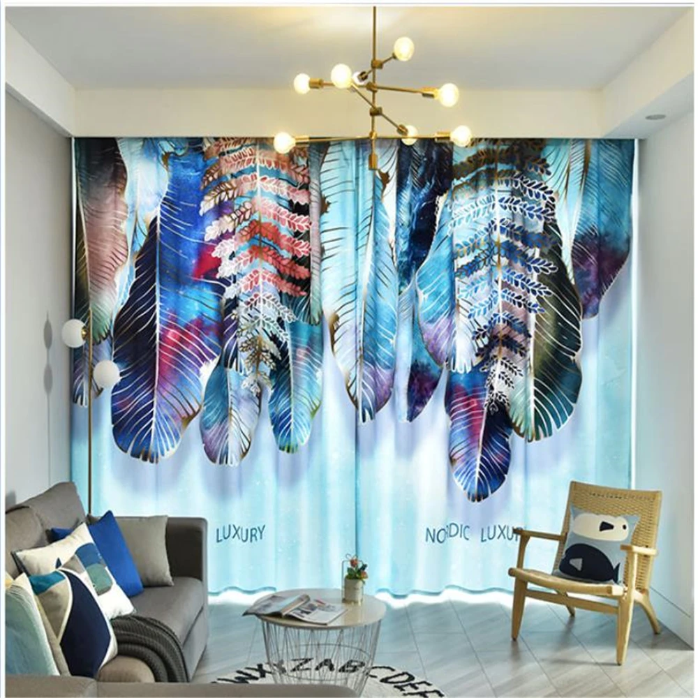 feather 3d curtains Simple curtain living room bedroom personality windproof soundproof curtains blackout curtain