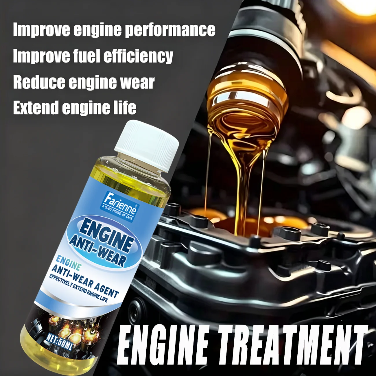 Farienne Engine Oil Anti-Wear Additive, Auto Engine Lubrication Protection Agent Reducing Noise Friction and Wear