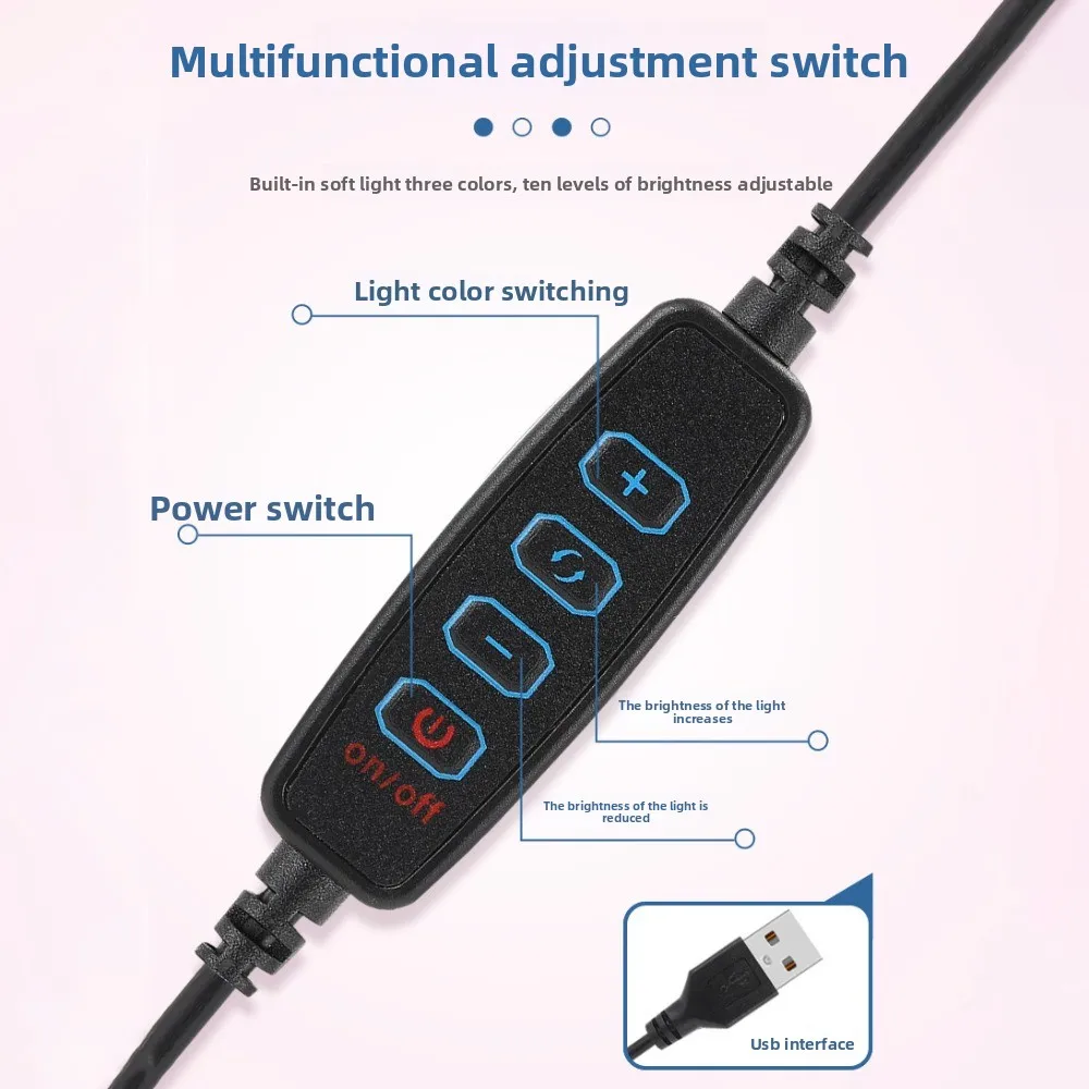 ارتفاع قابل للتعديل مرآة لوضع مساحيق التجميل ملء دعامة إضاءة قابلة للطي قاعدة ثابتة ملء ضوء حامل هاتف محمول عالمي