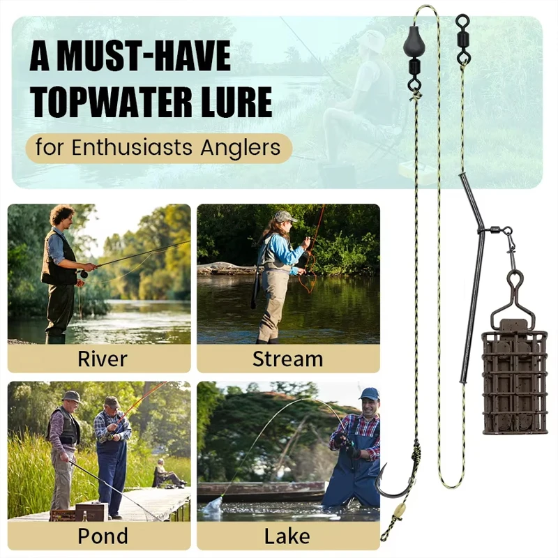 Carp Fishing Feeder Set – Bait cage with braided hook line, includes 30g/40g/50g sinkers, pre-tied fishing line rigs