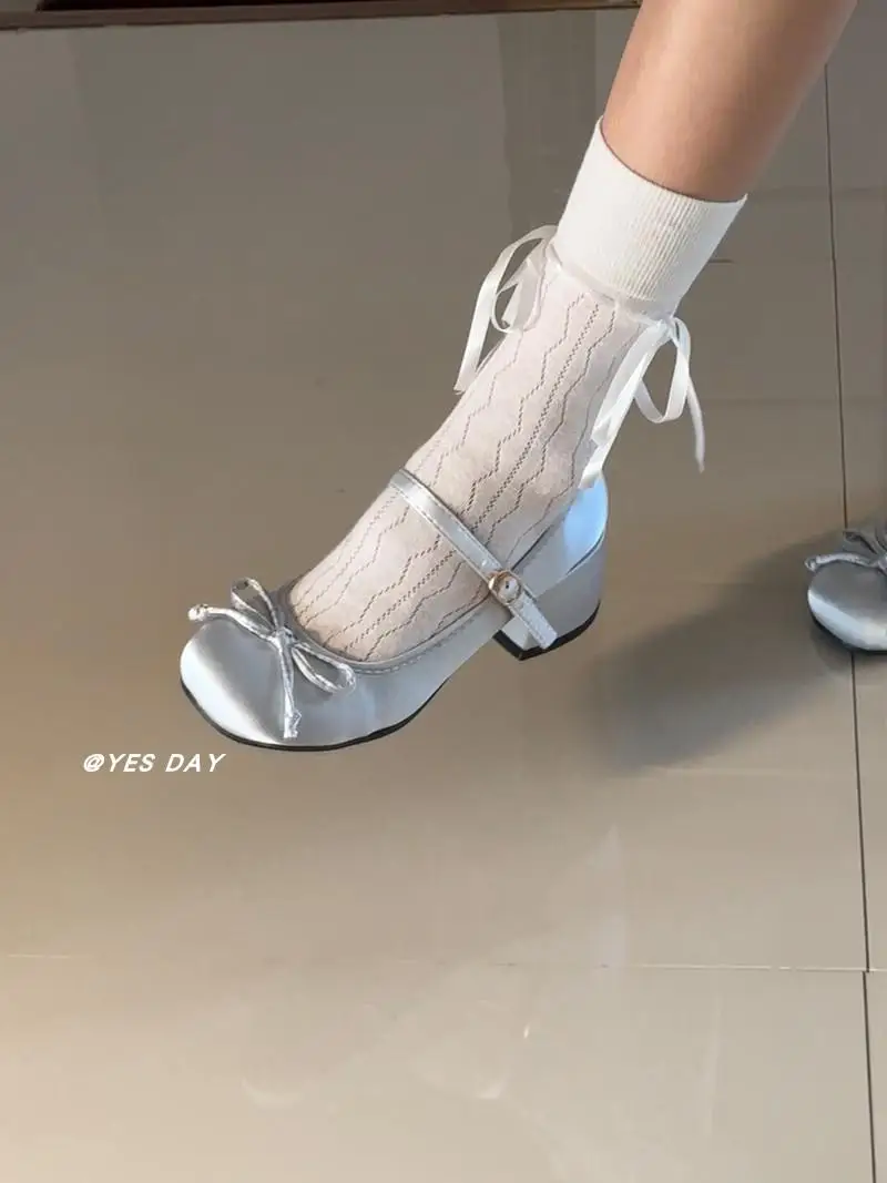

Женская повседневная одежда из мягкой кожи Sweet Fairy Sle Knot без шнуровки с круглым носком на каблуке Mary Jane oes
