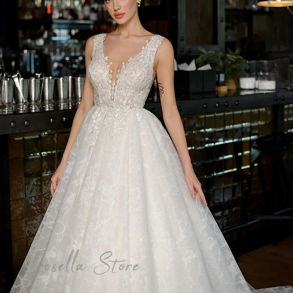 LRosella-abito da sposa Halter per donna, lunghezza del pavimento, a-line, Appliques bohémien, abiti da sposa su misura, elegante, lusso, 2024