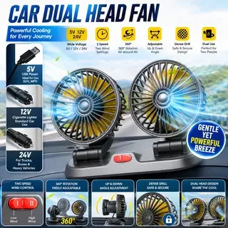 2026 New Upgrade Car 5V 12V 24V Cooling Car Fan Dual Head Usb 2 Speeds Adjustable Auto Cooler Air Car Accessorie