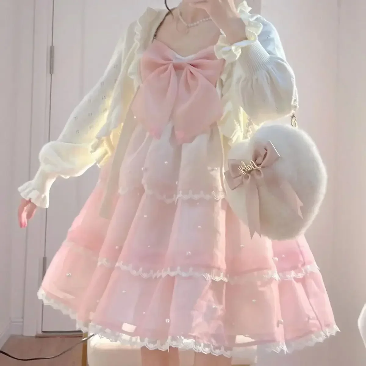 

Coalfell Lolita Dress Little Sea Demon Gradient JSK Fairy Versatile Lolital Cute Strawberry Lolita Платье В Корейком Стиле