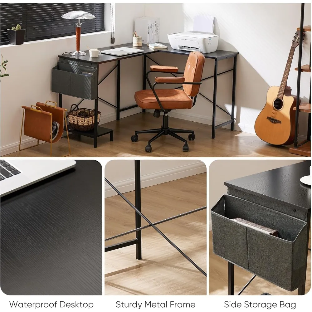 L Shaped Computer Desk, PC Gaming Table, Preto, 50"