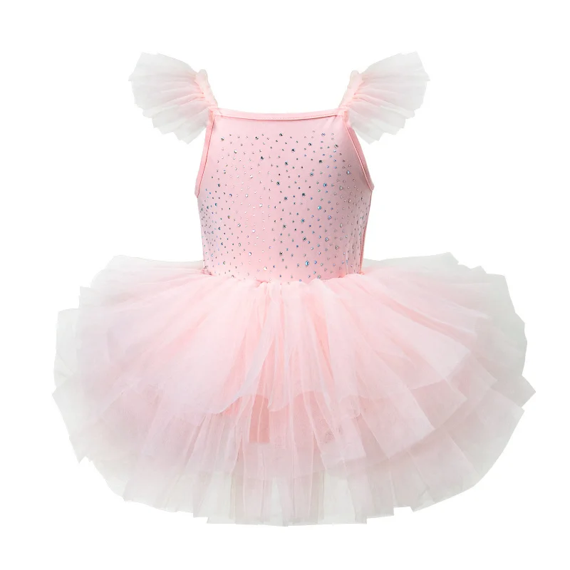 

Children's Rhinestone Flutter Sleeve Ballet Dress Baby Girl Dance Dress Toddler Dress Mesh Puffy Dress Hot Sale