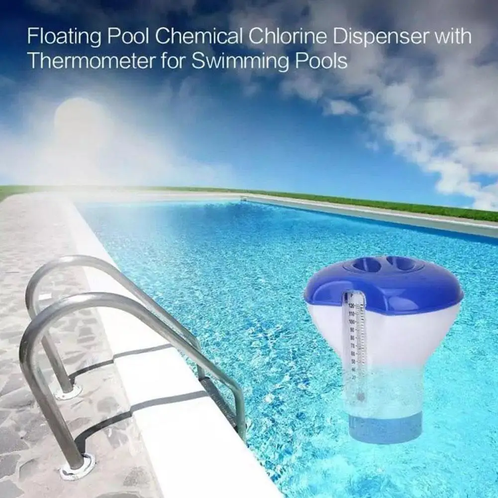 1Pc Floating Chlorine And Bromine Tabs Dispenser With Thermometer Swimming Pool Floating Chemical Chlorine Dispenser