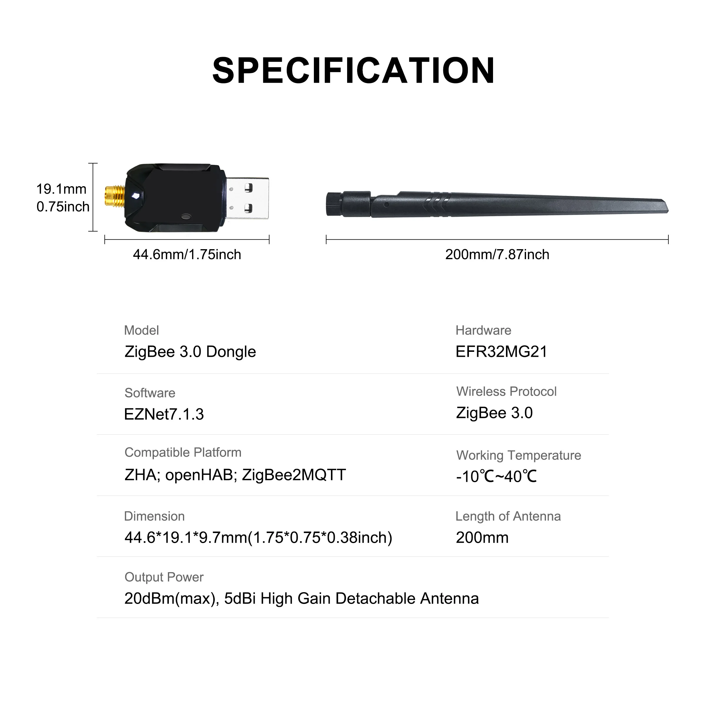 Girier เกตเวย์ ZigBee 3.0 dongle USB เกตเวย์ ZigBee สากลพร้อมเสาอากาศที่เข้ากันได้กับ ZigBee2MQTT openhab ช่วยในบ้าน