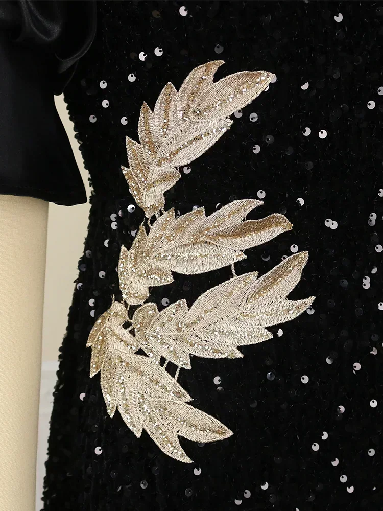 Robe de cocktail brodée à sequins pour femme, robe de soirée, manches bouffantes enveloppées sur la poitrine, robe Kly de Rotterdam, robe d'irritation pour invité de mariage, grande taille