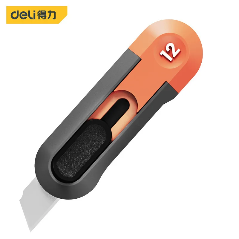 Deli-Mini cuchillo portátil HT4007, cortador de caja retráctil, bloqueo automático, suministros para el hogar y la Oficina