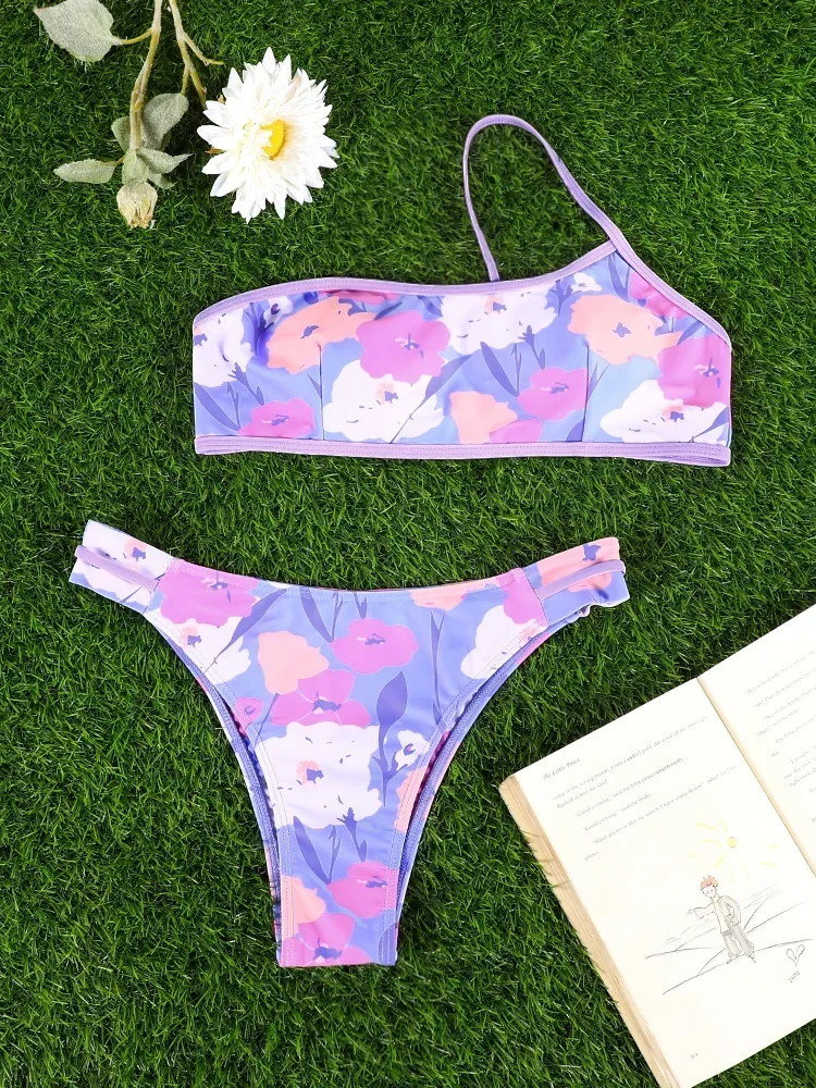 Miyouj New Two Piece Suits Women's Swimsuit One Shoulder Bikini Printed Swimwear Bathwear High Waist Swimming Suits 2025 Biquini