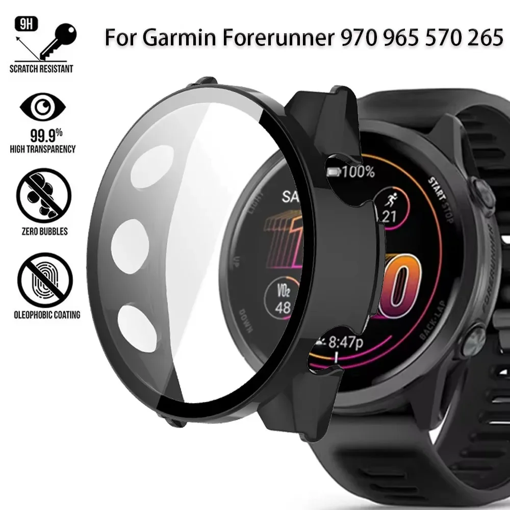 HD-PC-Gehäuse aus gehärtetem Film für Garmin Forerunner 970 570 965 265 165, sturzsicheres, kratzfestes Gehäuse, Garmin Venu 3/Vivoactive 5