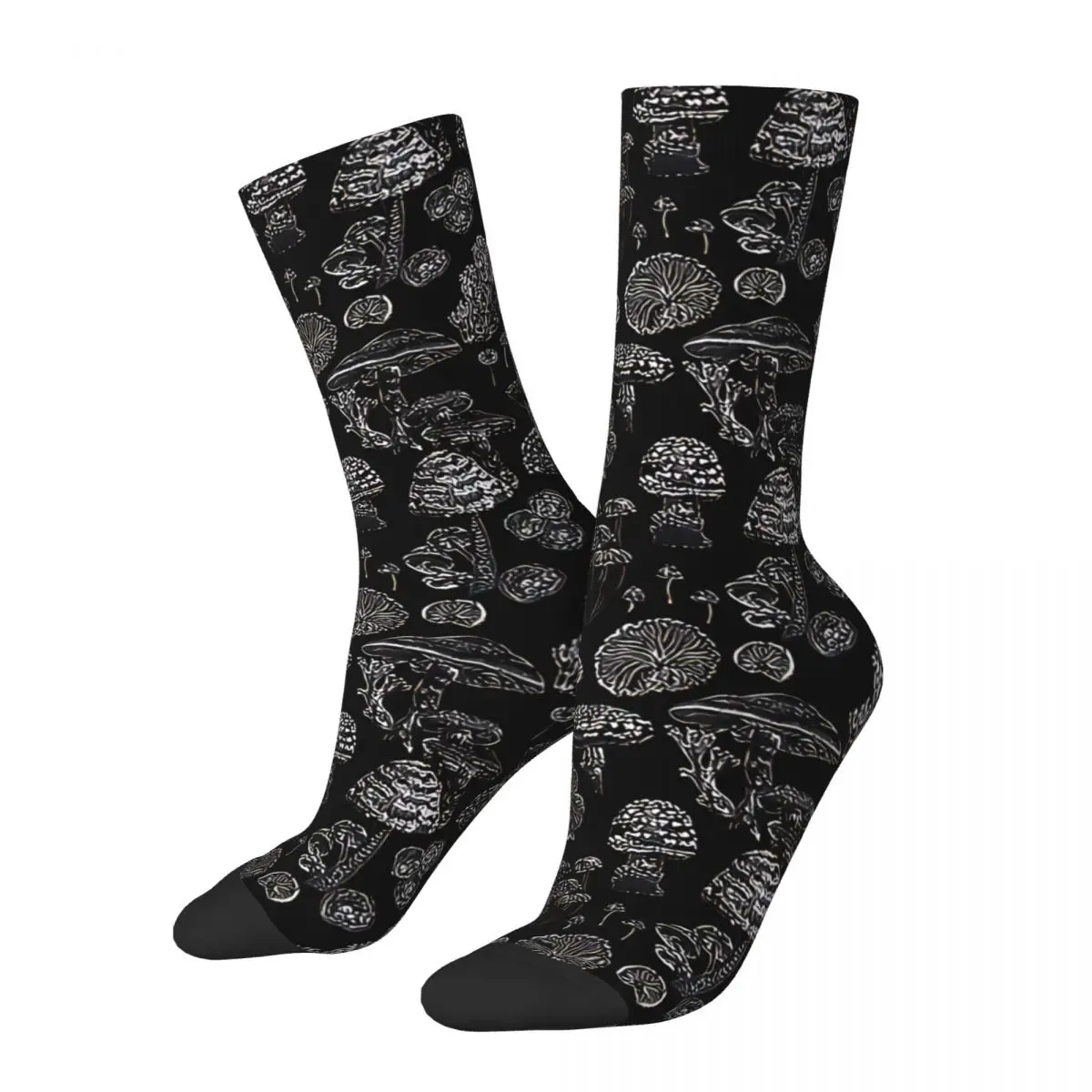 Happy Men's Socks Mycology In Black Retro Mushroom Harajuku Crazy Crew Sock Gift Pattern Printed