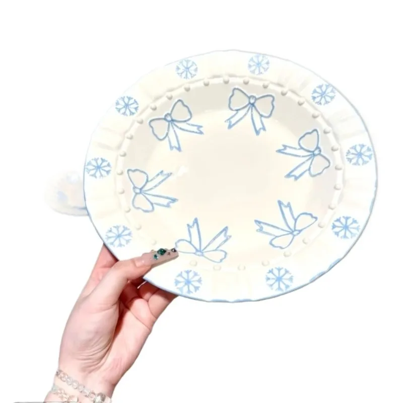 

hand-painted underglaze color relief three-dimensional ceramic dinner plates, snack plates, cake plates, salad plates