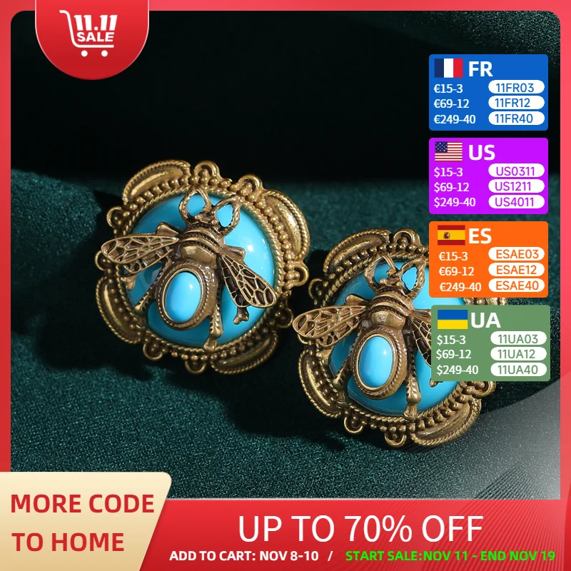 

5 Colors Vintage Moth Studs Earrings For Woman Glass Bee Antique Gold Color Luxury Quality Jewelry Cute Accessories Wedding