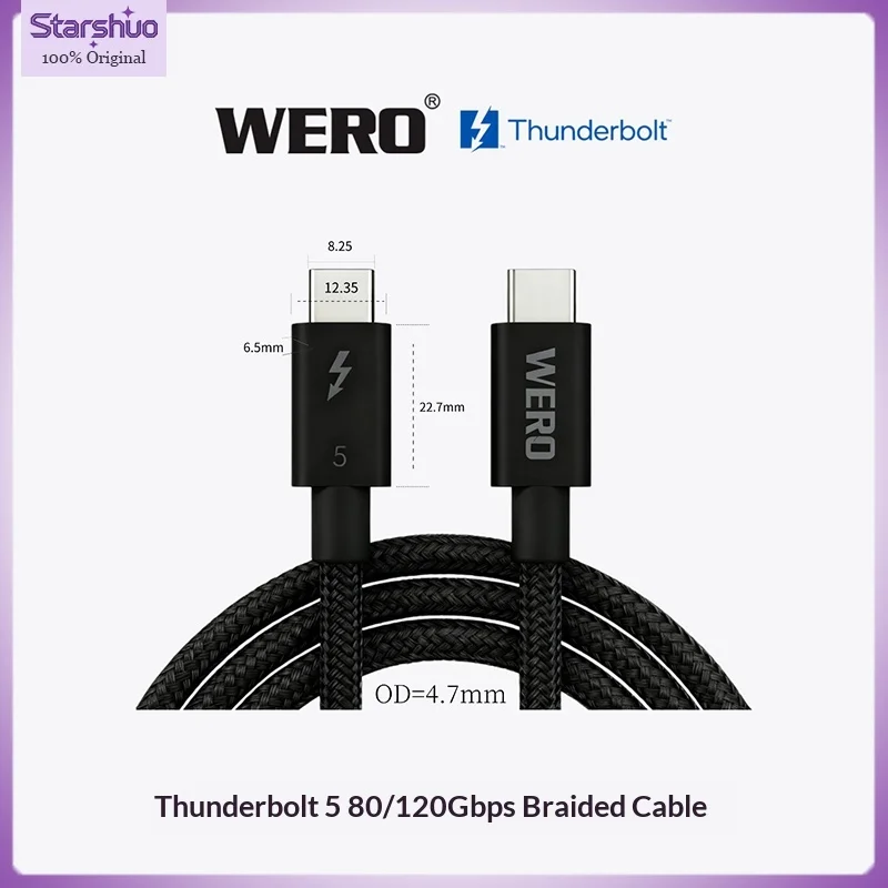 

Кабель для передачи данных WERO Elite Edition 240W, сертифицированный Thunderbolt 5, совместимый с Thunderbolt 3/4, USB4, кабель для передачи данных DP2.1